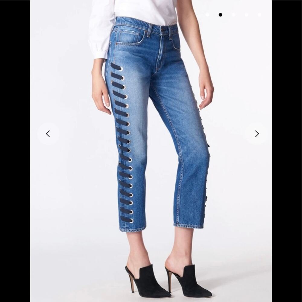 Veronica Beard Blue Jeans with Side Lace-Up Detail